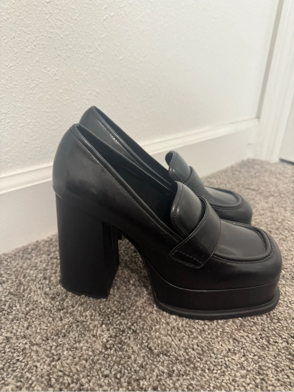 Chunky Platform Penny Loafer Block Heel Pumps Black EU 39